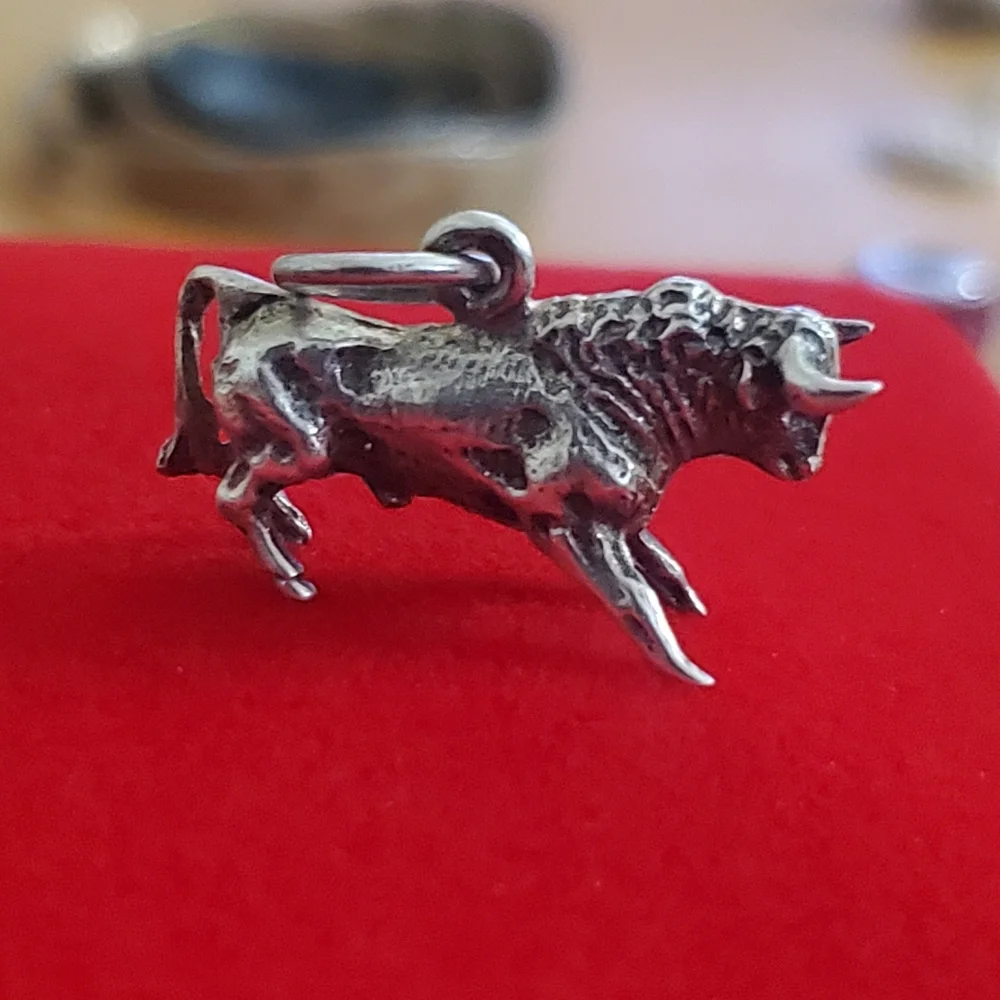 Sterling Silver Bull Charm Pendant - Silver
